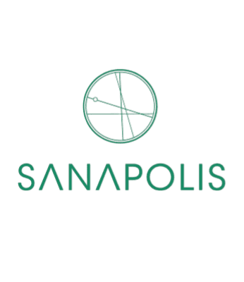 Green geometric logo featuring a circle with intersecting lines above the word SANAPOLIS in stylized, uppercase letters. The minimalist, modern design evokes innovation in pluq and charge solutions for electric cars on a white background.