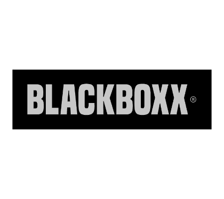 The image features the word BLACKBOXX in bold, uppercase, gray letters centered on a black background, evoking innovation in charging solutions for electric cars.