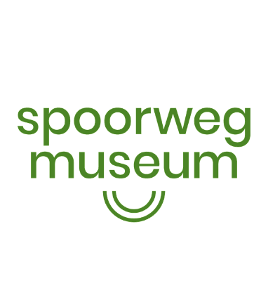 Green text logo reads spoorweg museum in lowercase letters, with three curved green lines forming a semicircle beneath museum. The transparent background highlights its modern look—perfect for pluq charging or free loading station signage.