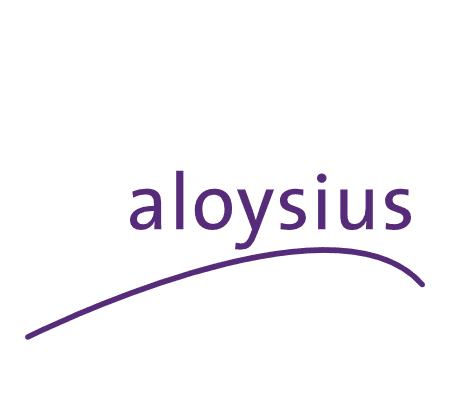 A stylized lowercase word aloysius in purple with a curved purple line sweeping underneath from left to right, suggesting the dynamic energy of charging.